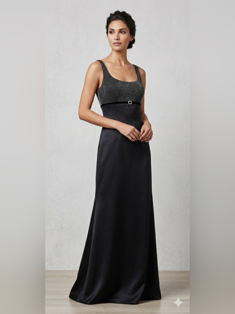 Vtg Y2K 90s De LARU by Shelia Yen Juniors 9/10 Black Satin Liquid Metallic Gown